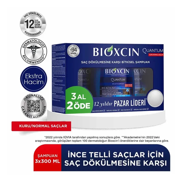 Bioxcin Quantum Şampuan Kuru ve Normal Saçlar İçin–3x300 ml