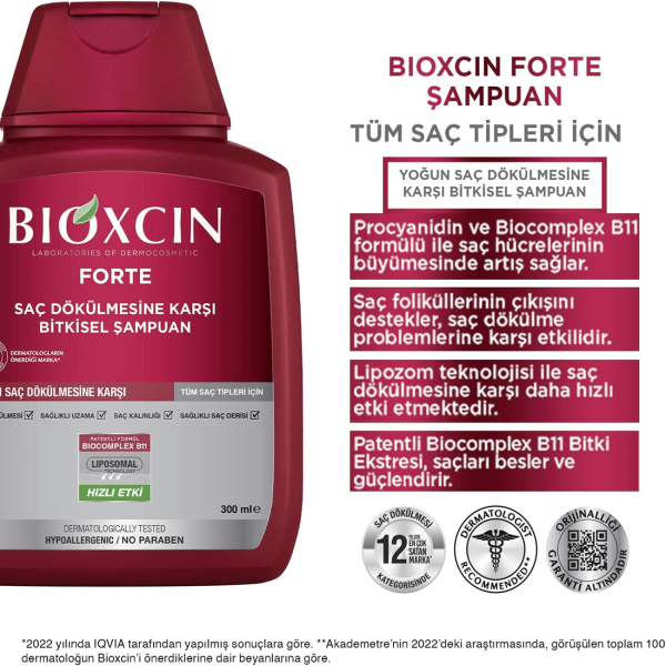 Bioxcin Forte Şampuan 300 ml - Yoğun Saç Dökülmesine Karşı