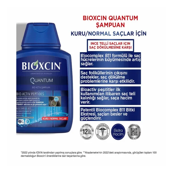 Bioxcin Quantum Şampuan Kuru ve Normal Saçlar İçin–3x300 ml
